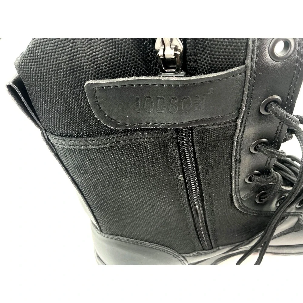IODSON Men's Black Lace Up Side Zip‎ Combat Boots Size 9.5